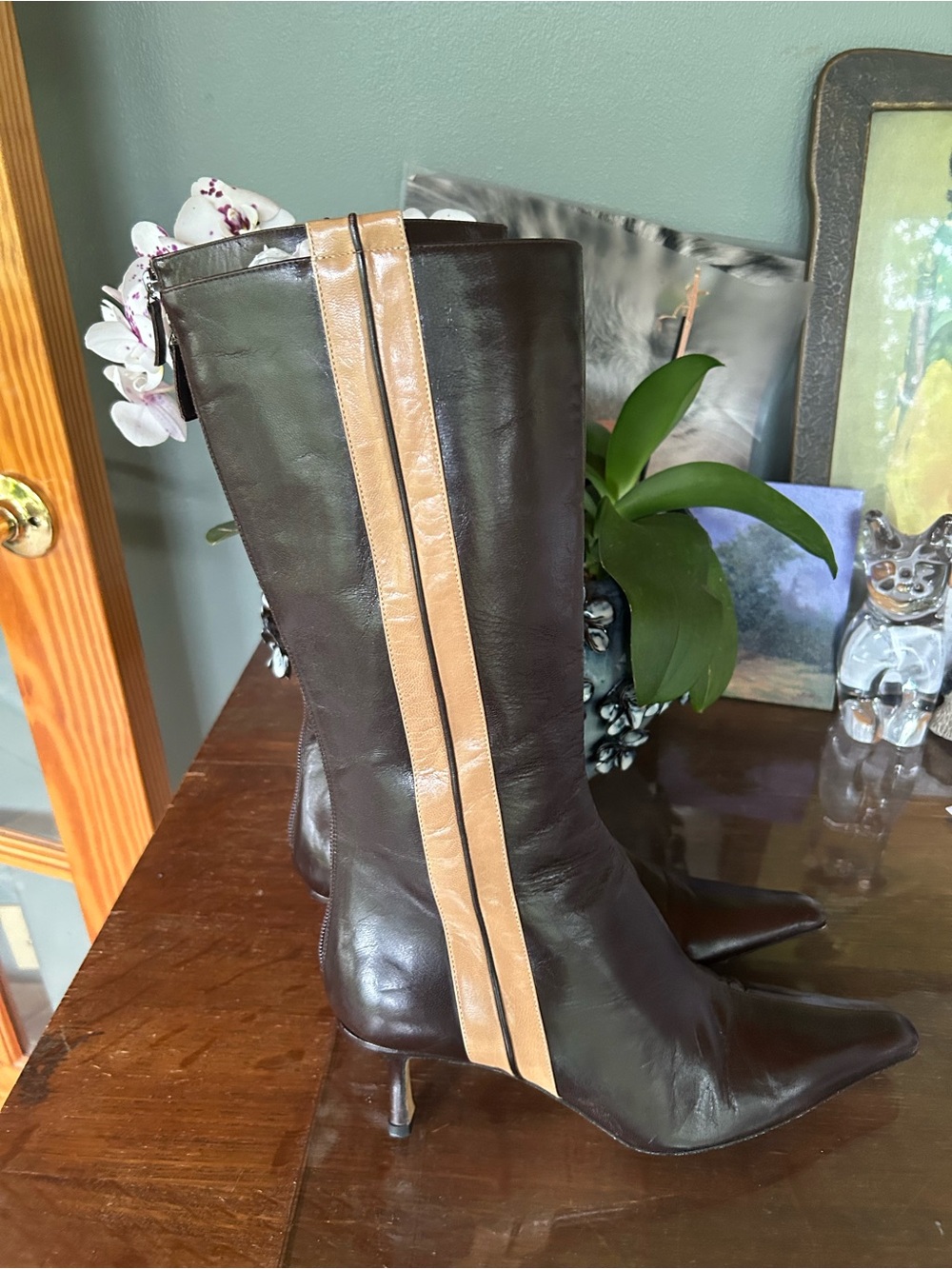Jimmy Choo EU 39 Kitten Heel Striped Boots